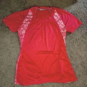 Athleta (Size S) Coral & Print Detail Activewear Top